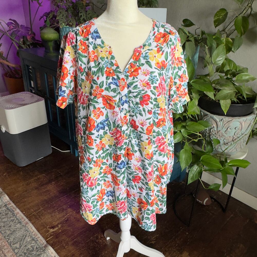 Caffe Marrakesh Floral Flowy Short Sleeve Blouse Brightly Colored 2X‎